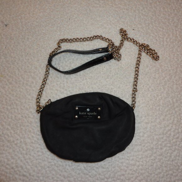 KATE SPADE "Greta" Black Canvas with Silver Chain Small Crossbody Purse - Picture 2 of 8